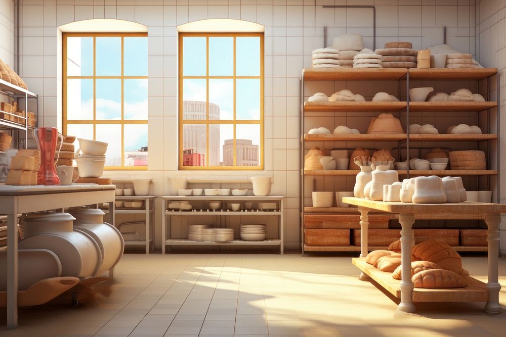 Bakery kitchen shelf architecture.