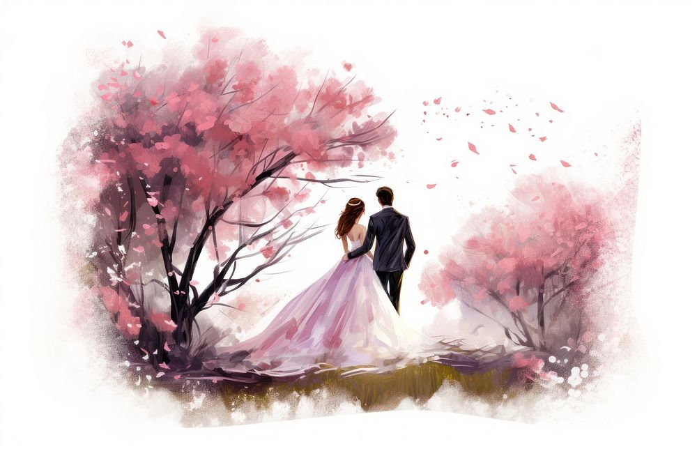 Wedding fashion drawing flower. AI generated Image by rawpixel.