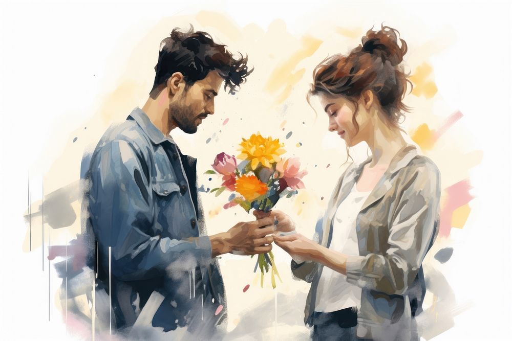 Flower painting holding adult. AI generated Image by rawpixel.