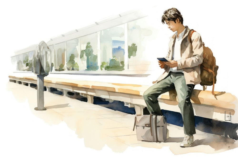 Luggage sitting reading train. AI generated Image by rawpixel.