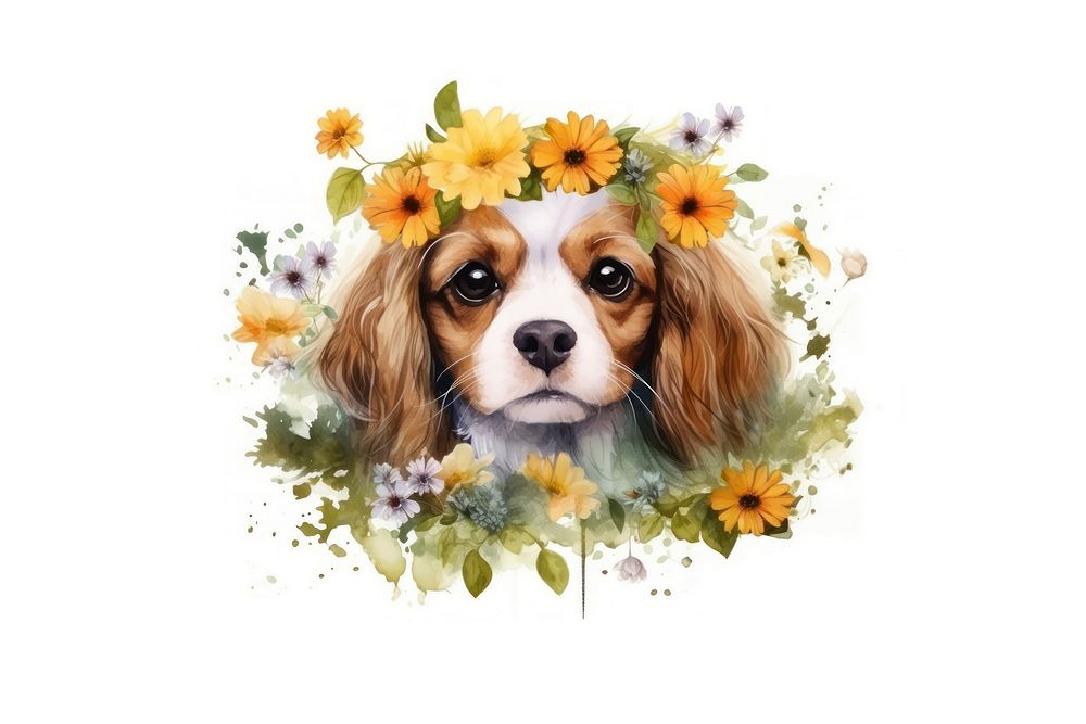 Flower dog portrait spaniel. AI generated Image by rawpixel.