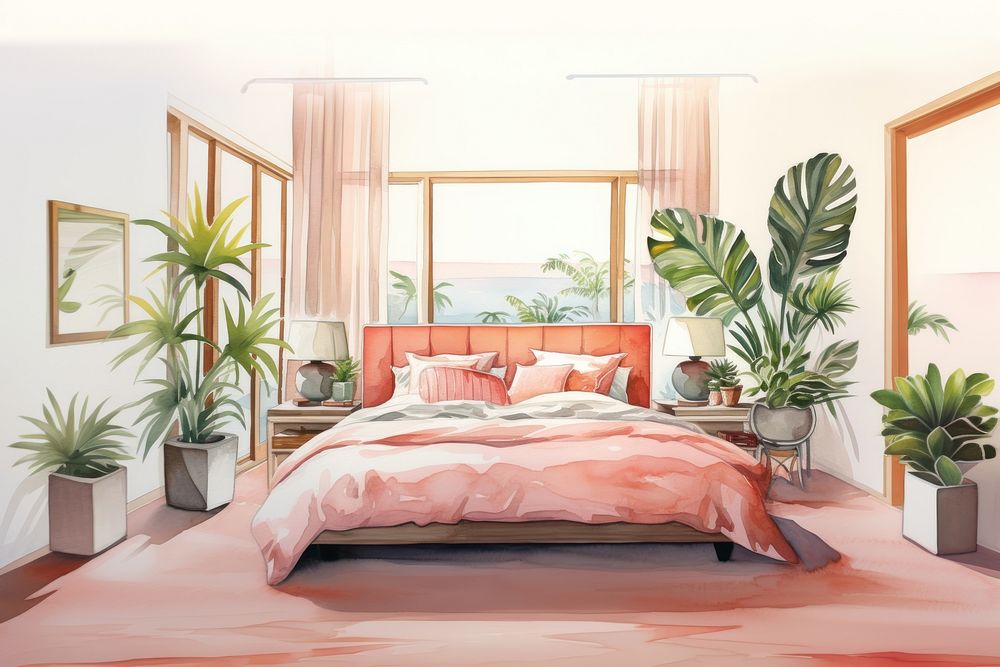 Bedroom furniture plant architecture. AI generated Image by rawpixel.