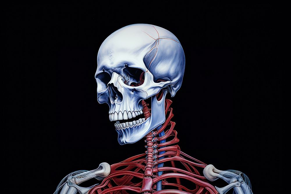 Skeleton human black background human skeleton. AI generated Image by rawpixel.