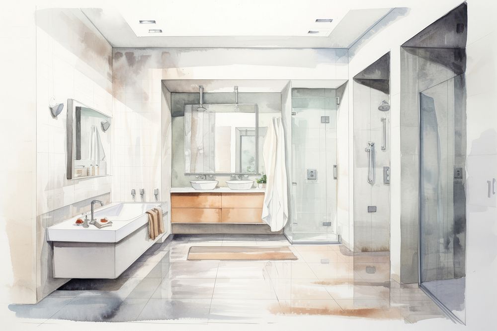 Architecture bathroom bathtub shower. AI generated Image by rawpixel.