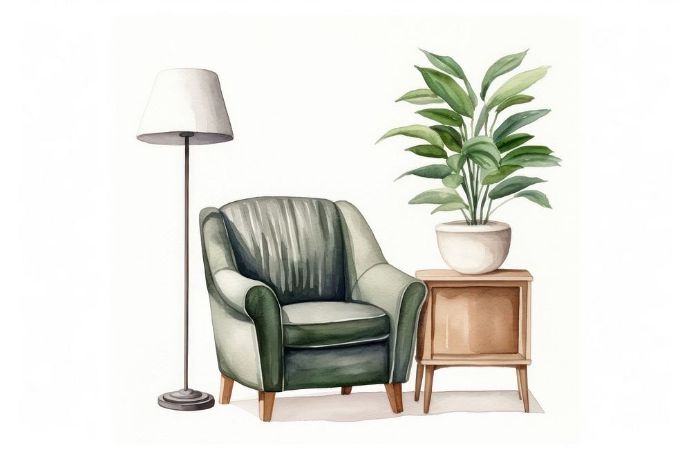 Furniture armchair plant lamp. AI generated Image by rawpixel.