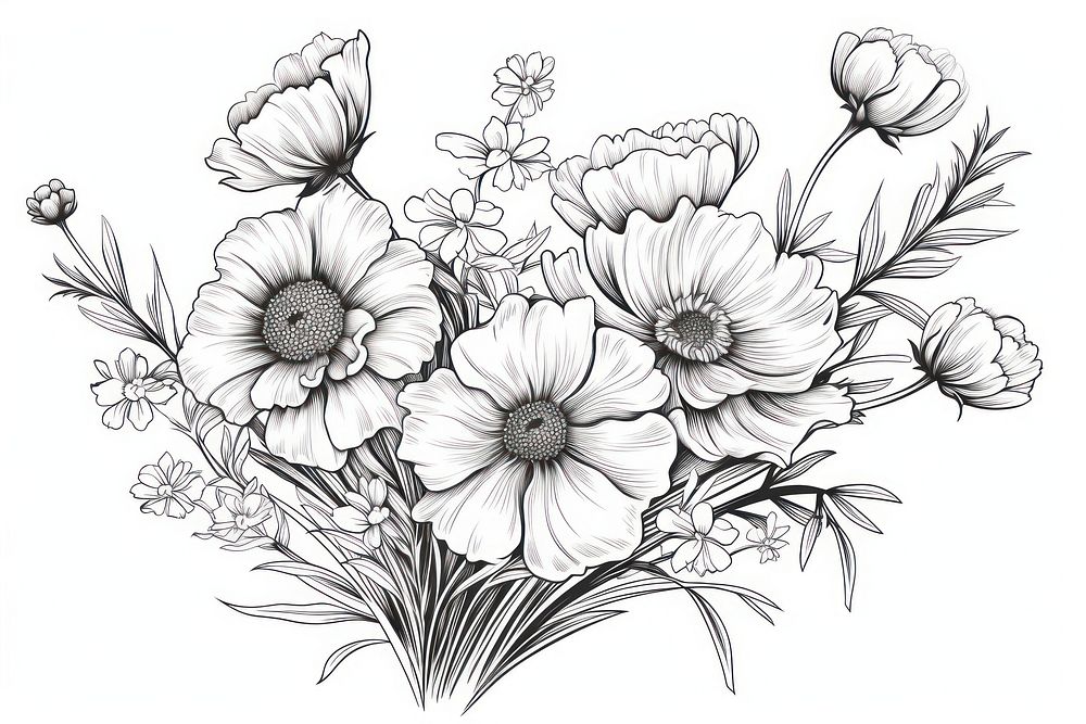 Pattern drawing flower sketch. AI generated Image by rawpixel.