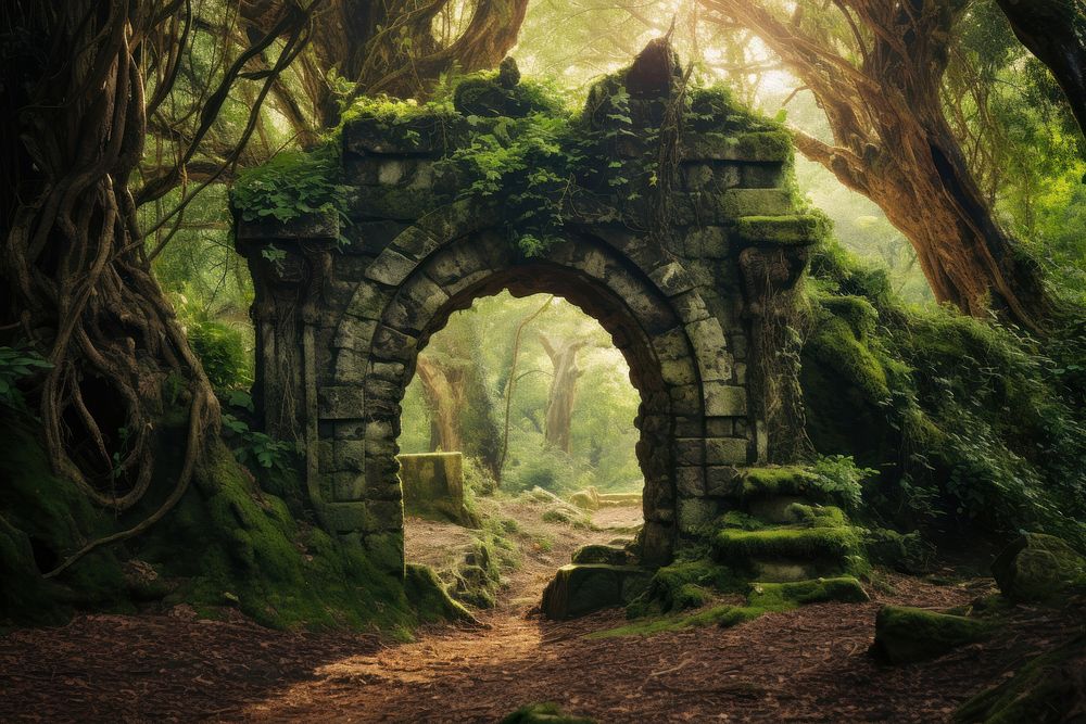 Forest arch land architecture. AI generated Image by rawpixel.