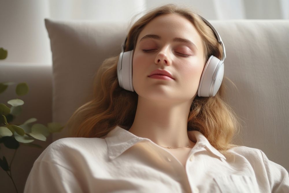 Headphones electronics listening sleeping. AI generated Image by rawpixel.