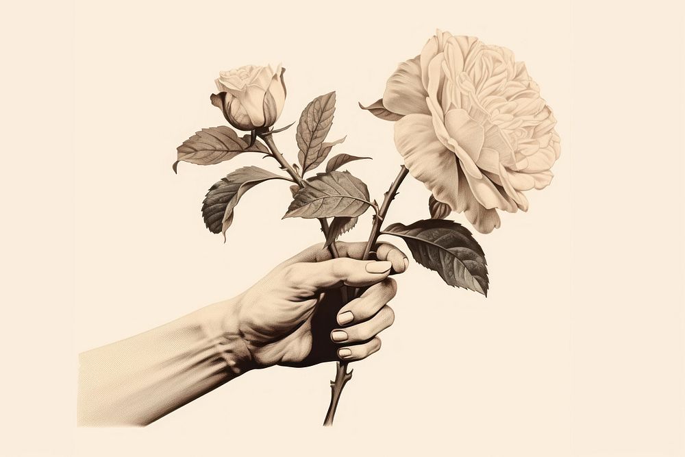 Drawing flower hand holding. AI generated Image by rawpixel.