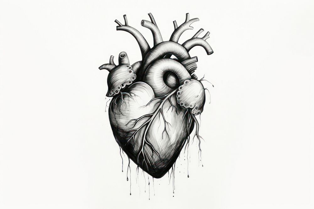 Drawing sketch heart hand.