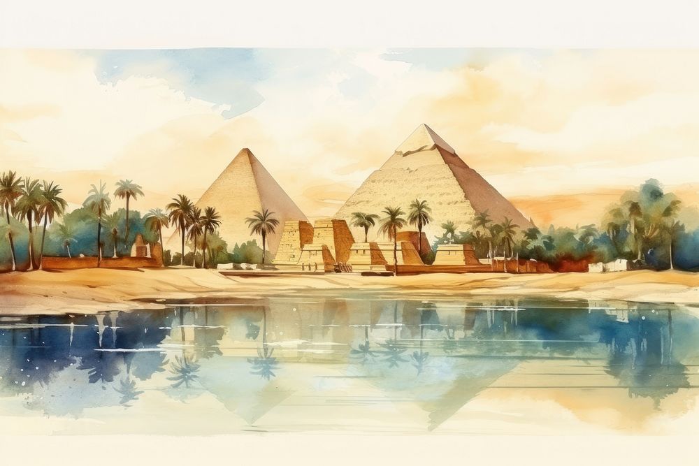 Architecture outdoors painting pyramid. AI generated Image by rawpixel.