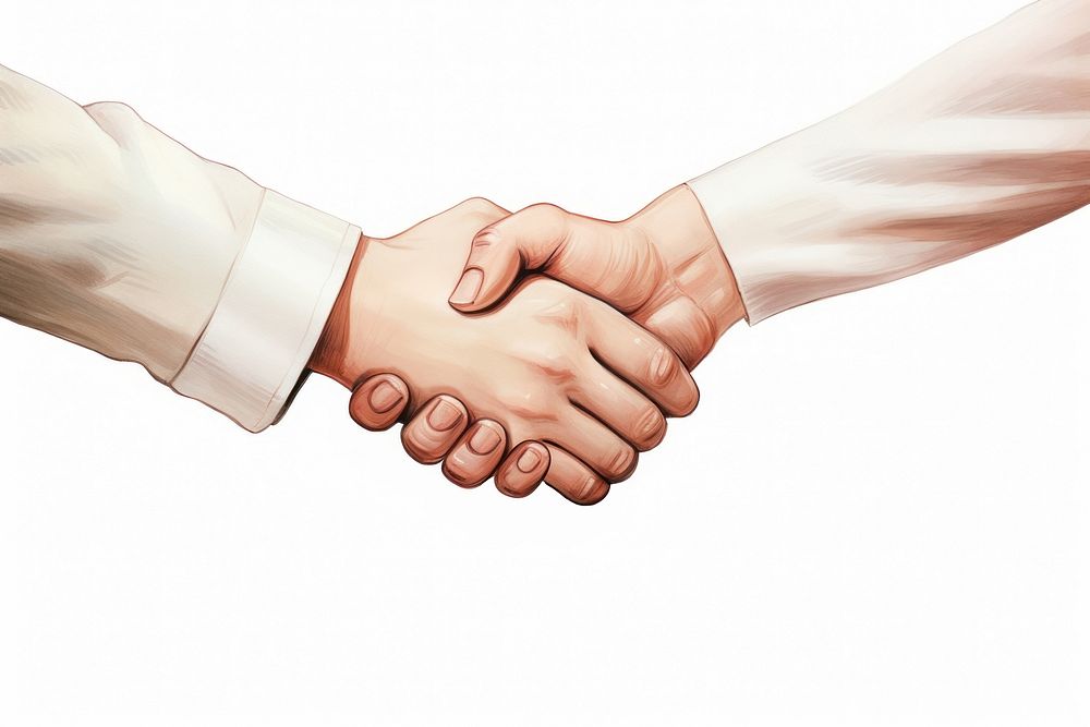 Handshake white background togetherness agreement. AI generated Image by rawpixel.