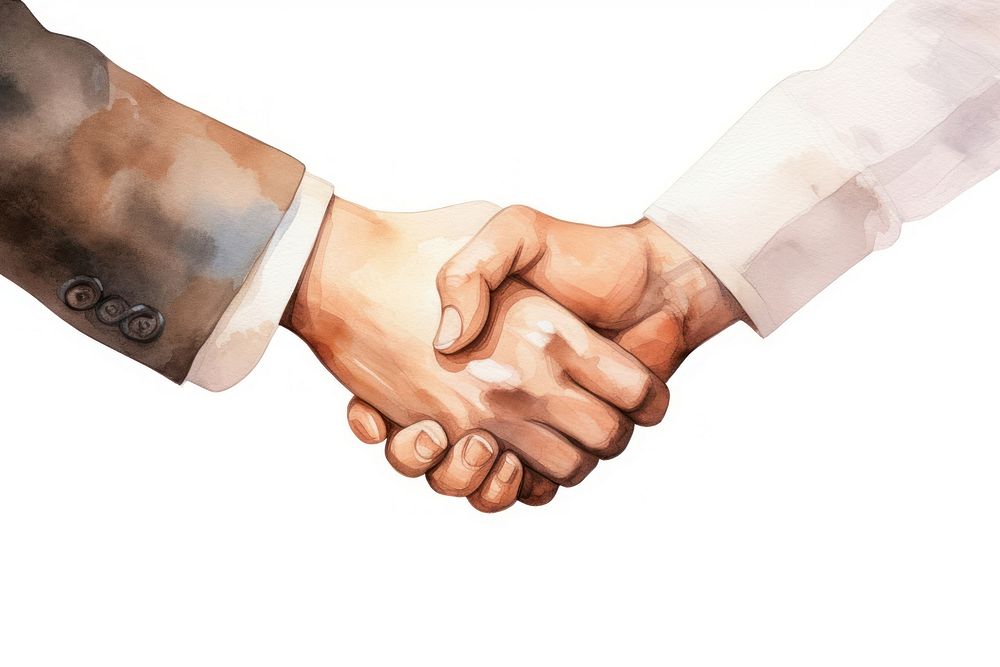 Handshake white background togetherness agreement. 