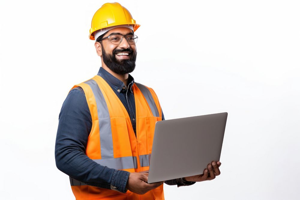 Laptop computer holding hardhat. AI generated Image by rawpixel.