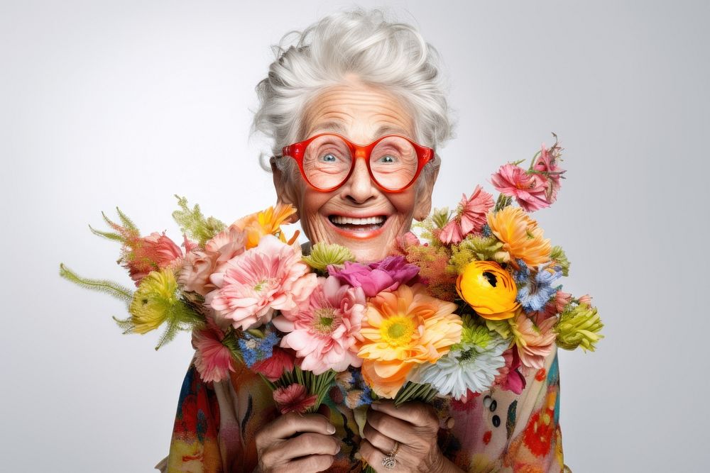 Flower portrait laughing glasses. AI generated Image by rawpixel.