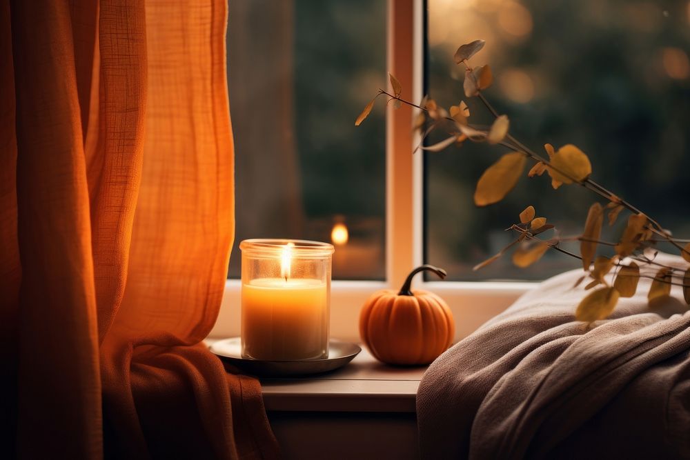 Candle window pumpkin autumn. AI generated Image by rawpixel.