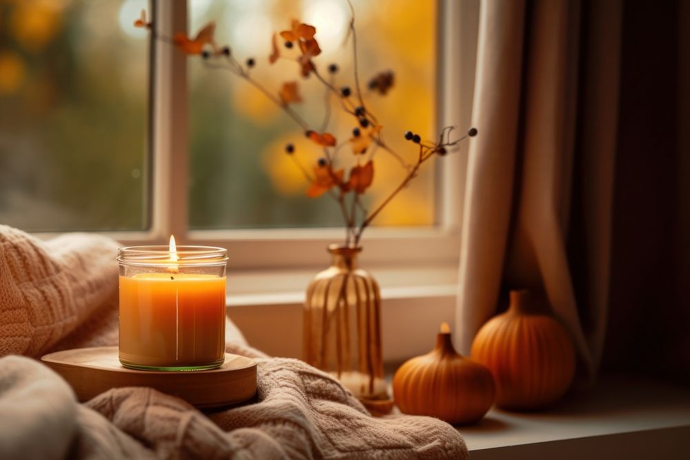 Candle window pumpkin autumn. AI generated Image by rawpixel.