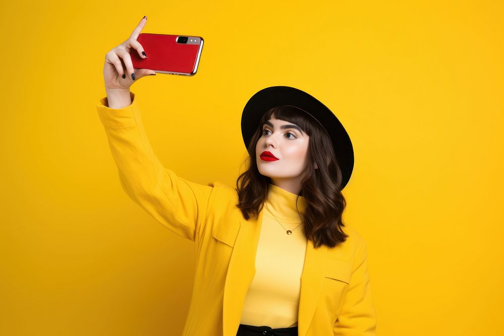 Portrait yellow selfie adult. AI generated Image by rawpixel.