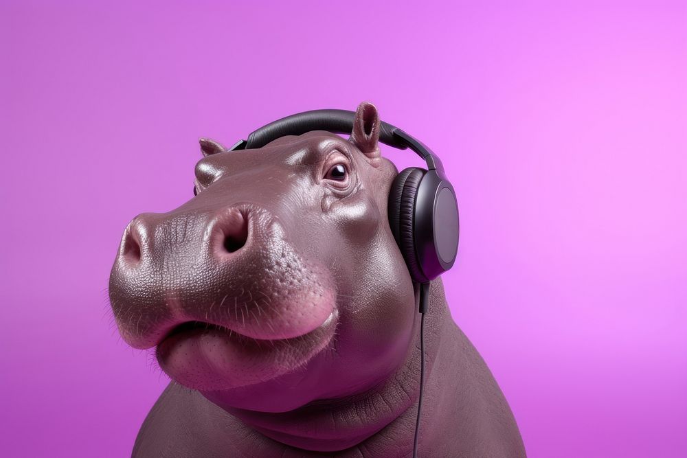 Headphones cartoon mammal hippo. AI generated Image by rawpixel.