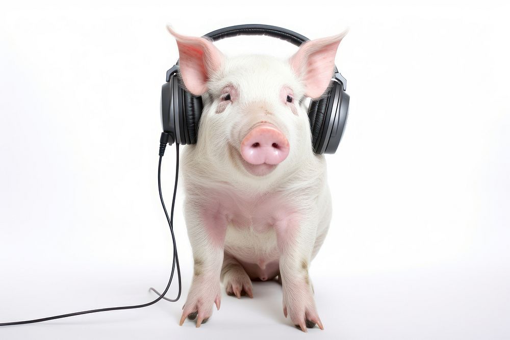 Pig headphones mammal white background. AI generated Image by rawpixel.