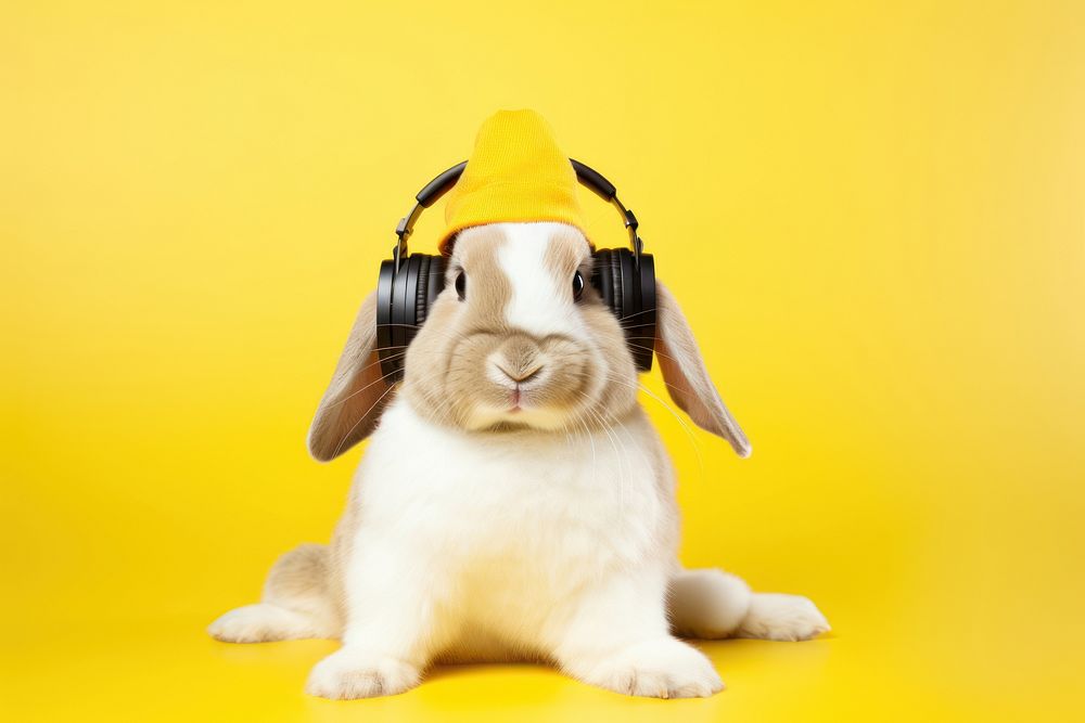 Headphones animal mammal rabbit. AI generated Image by rawpixel.