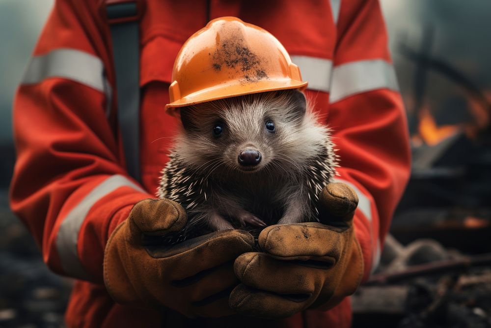 Hedgehog animal mammal helmet. AI generated Image by rawpixel.