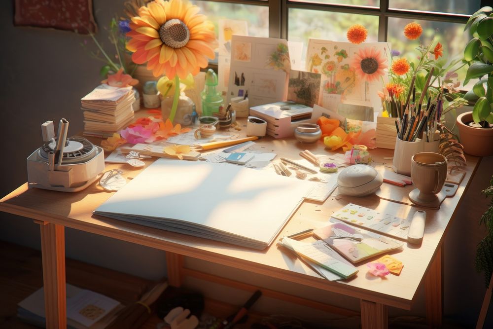 Desk furniture flower table. AI generated Image by rawpixel.