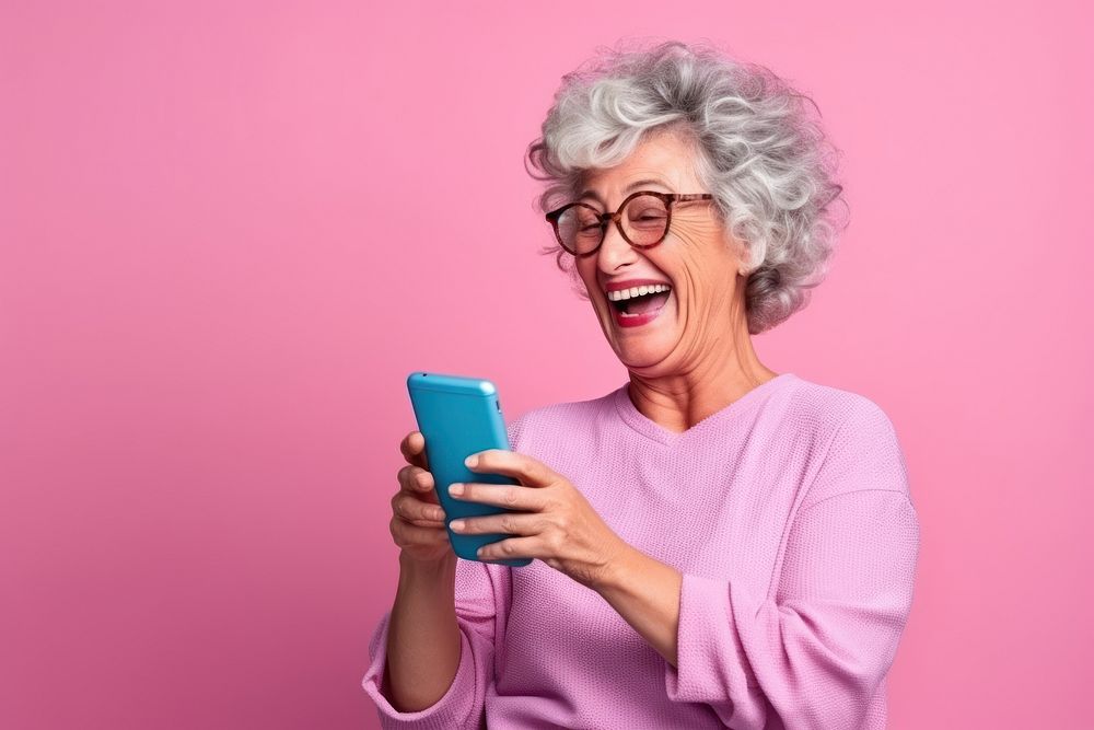 Laughing glasses adult phone. AI generated Image by rawpixel.