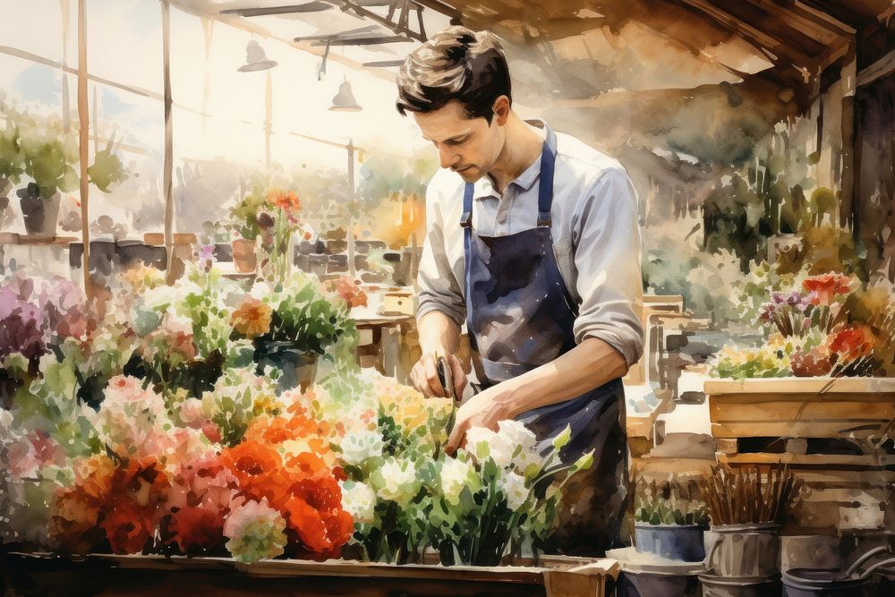 Flower gardening working market. AI generated Image by rawpixel.