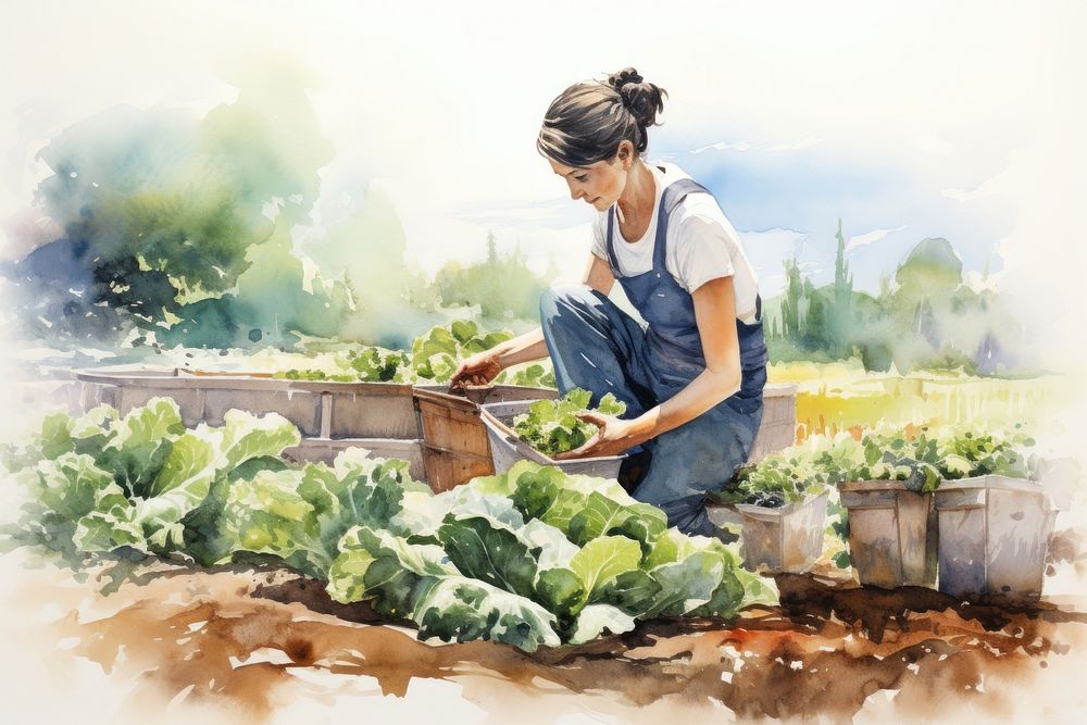 Vegetable garden gardening outdoors. AI generated Image by rawpixel.