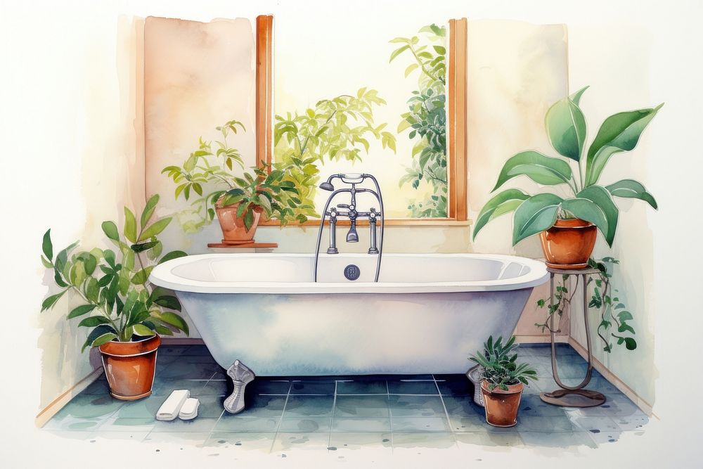 Bathroom bathtub plant architecture. AI generated Image by rawpixel.