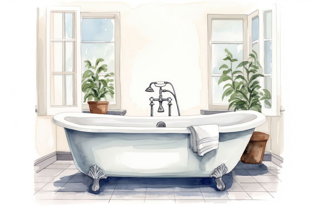 Bathroom bathtub architecture houseplant. AI generated Image by rawpixel.