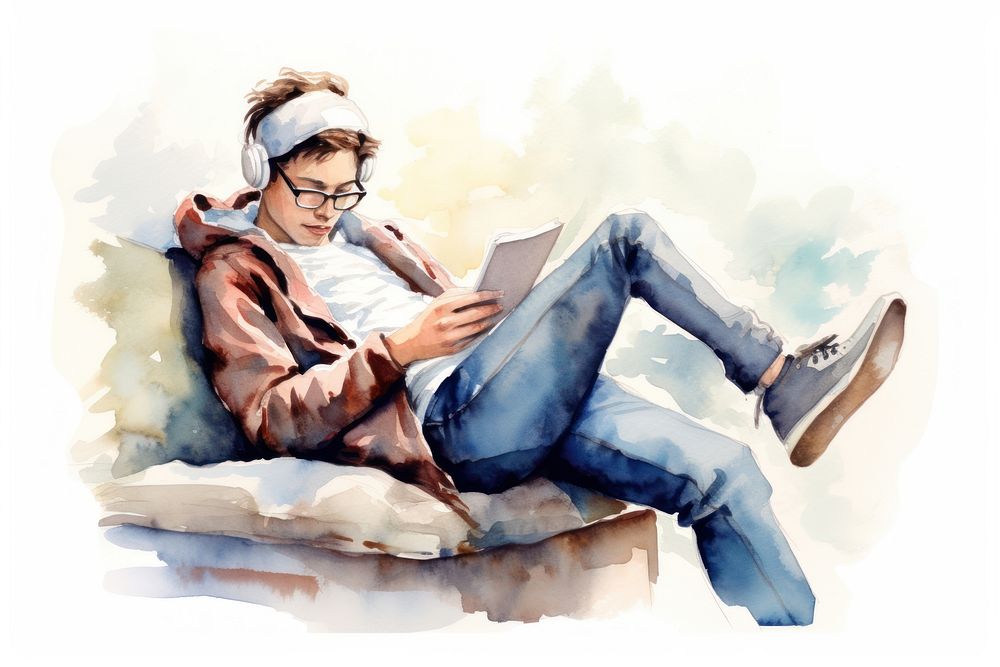 Reading sitting adult art. AI generated Image by rawpixel.