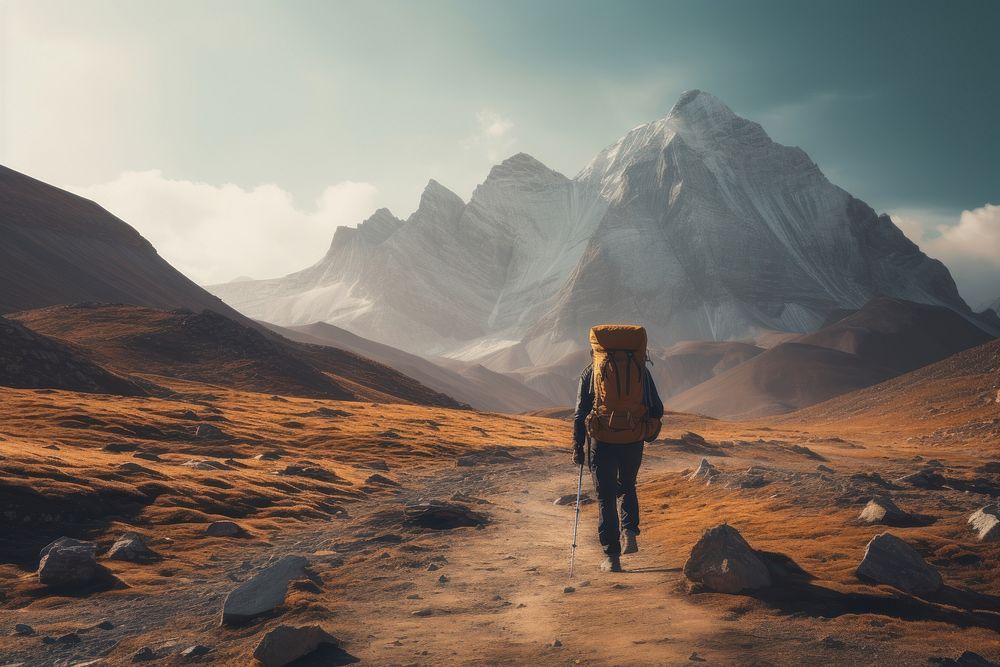 Outdoors adventure mountain backpack. AI generated Image by rawpixel.
