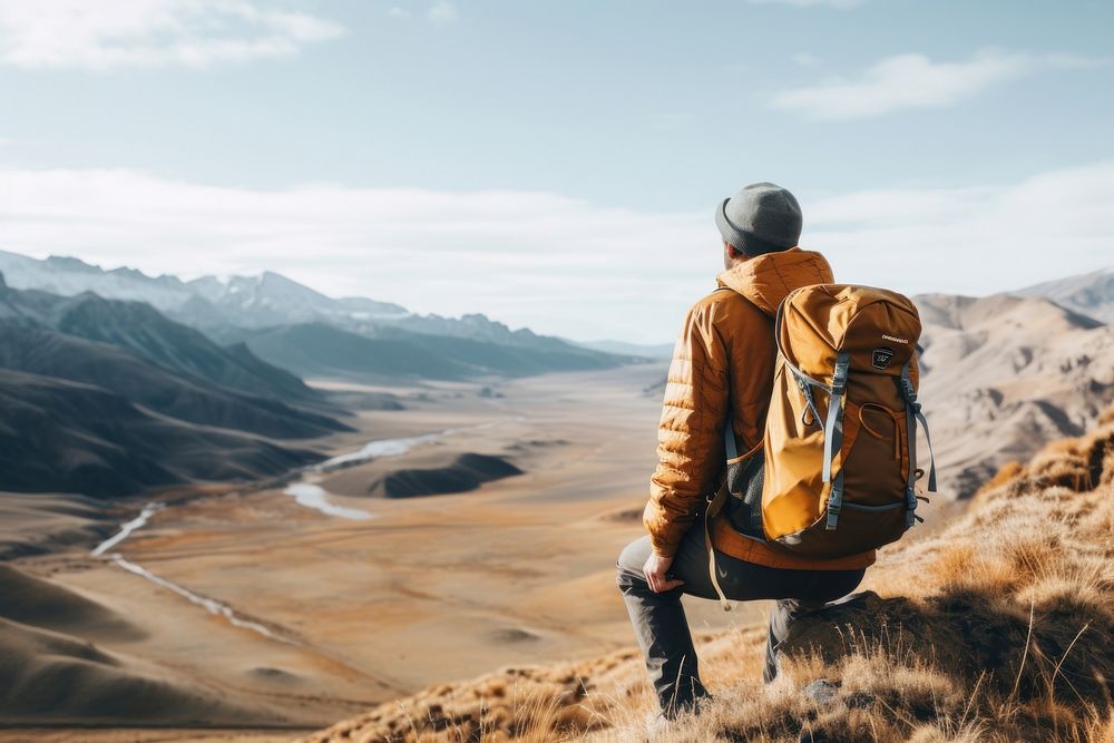 Backpack backpacking outdoors travel. AI generated Image by rawpixel.