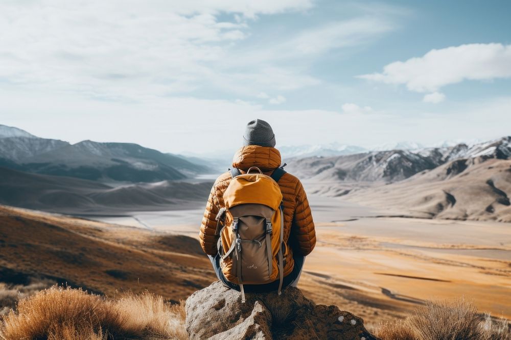 Backpack backpacking outdoors travel. AI generated Image by rawpixel.