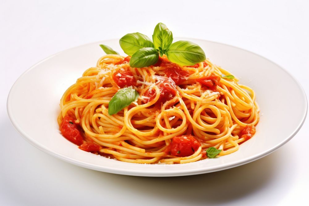 Spaghetti pasta tomato basil. AI generated Image by rawpixel.
