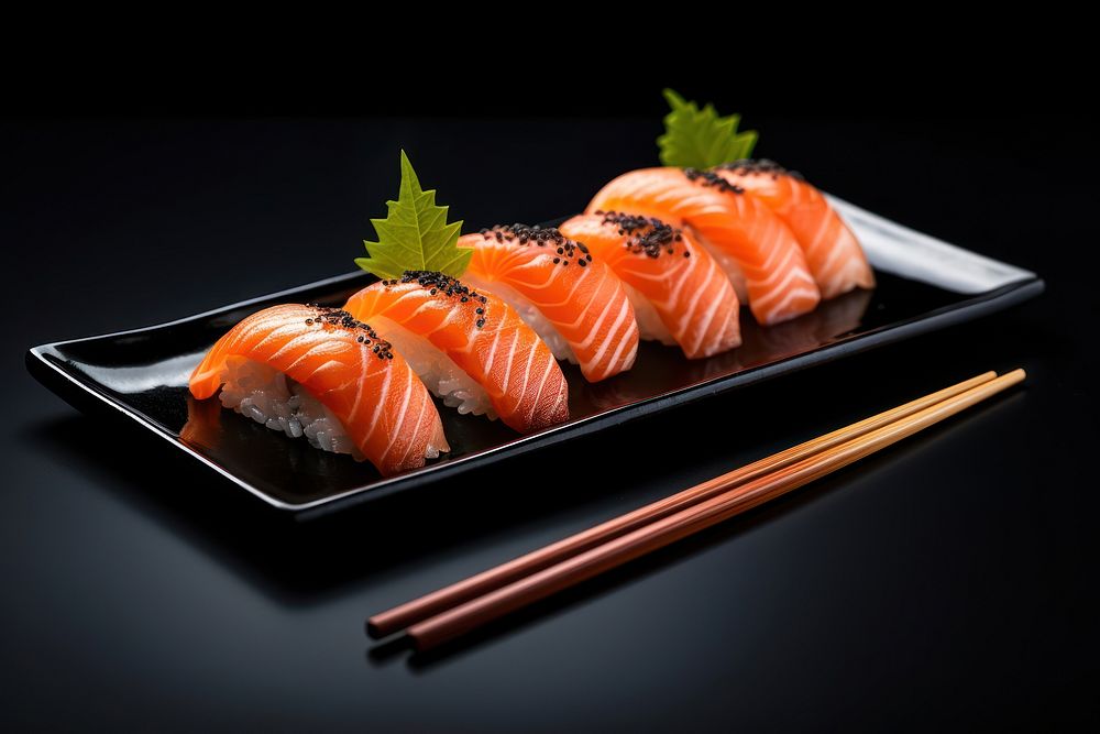 Chopsticks plate seafood salmon. AI generated Image by rawpixel.