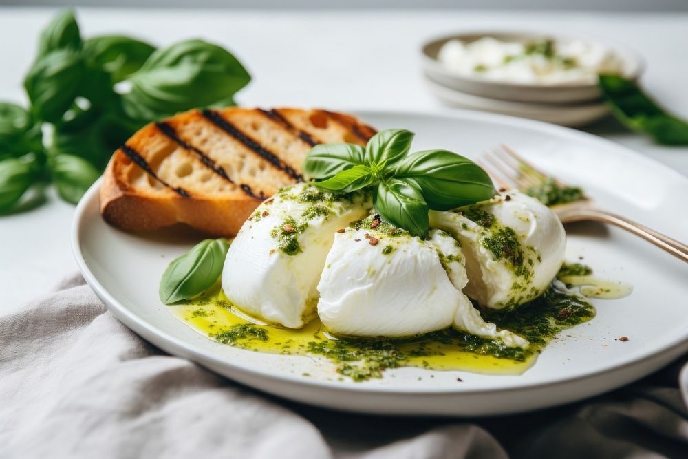Basil plate food egg. AI generated Image by rawpixel.