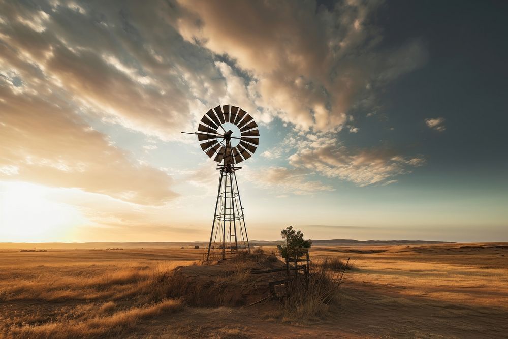 Windmill landscape outdoors nature. AI generated Image by rawpixel.