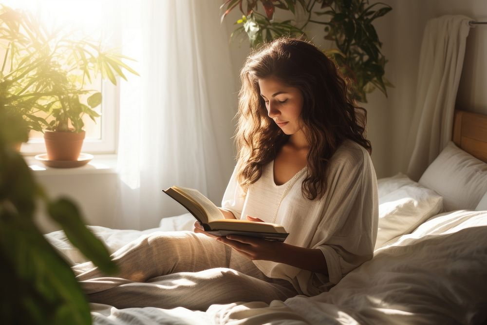 Reading bed furniture sitting. 