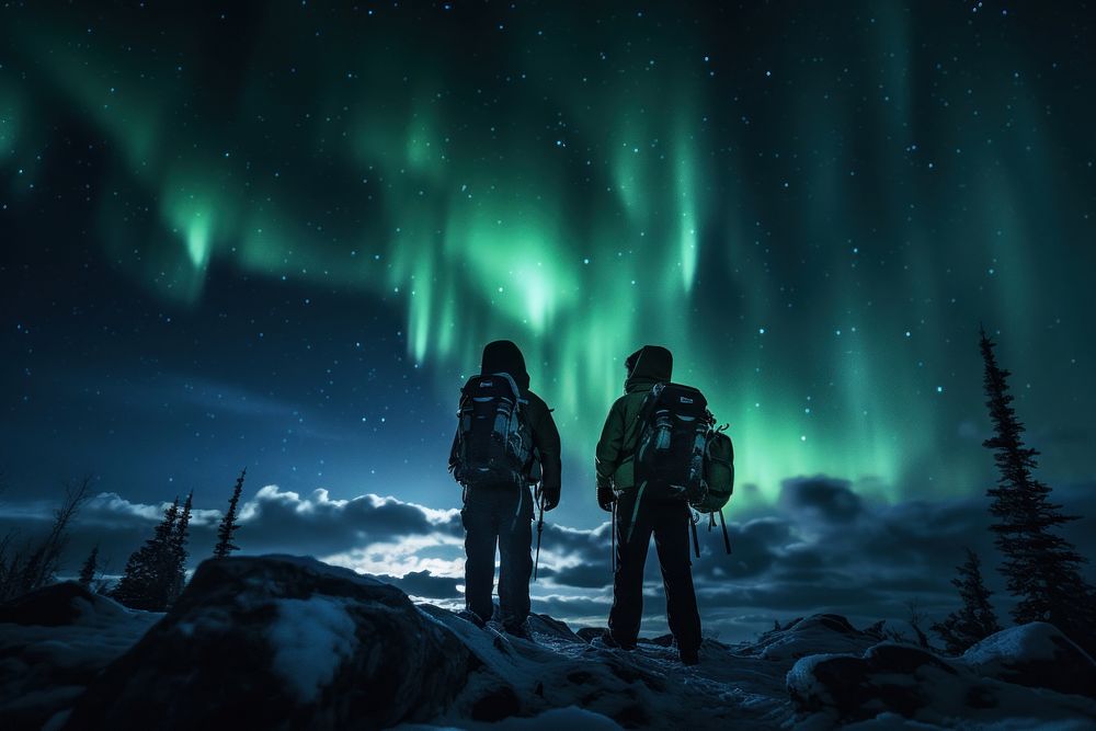 Outdoors backpack nature aurora. AI generated Image by rawpixel.