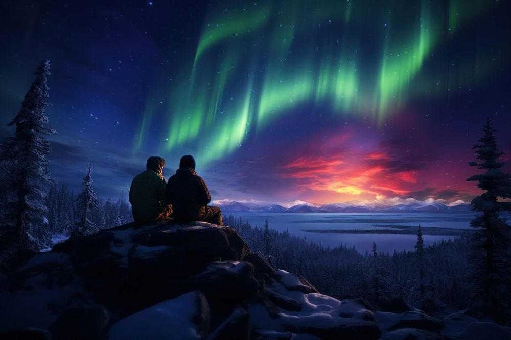 Outdoors nature aurora night. AI generated Image by rawpixel.