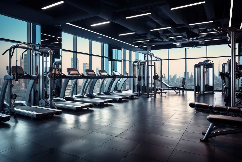 Gym architecture treadmill equipment. AI generated Image by rawpixel.