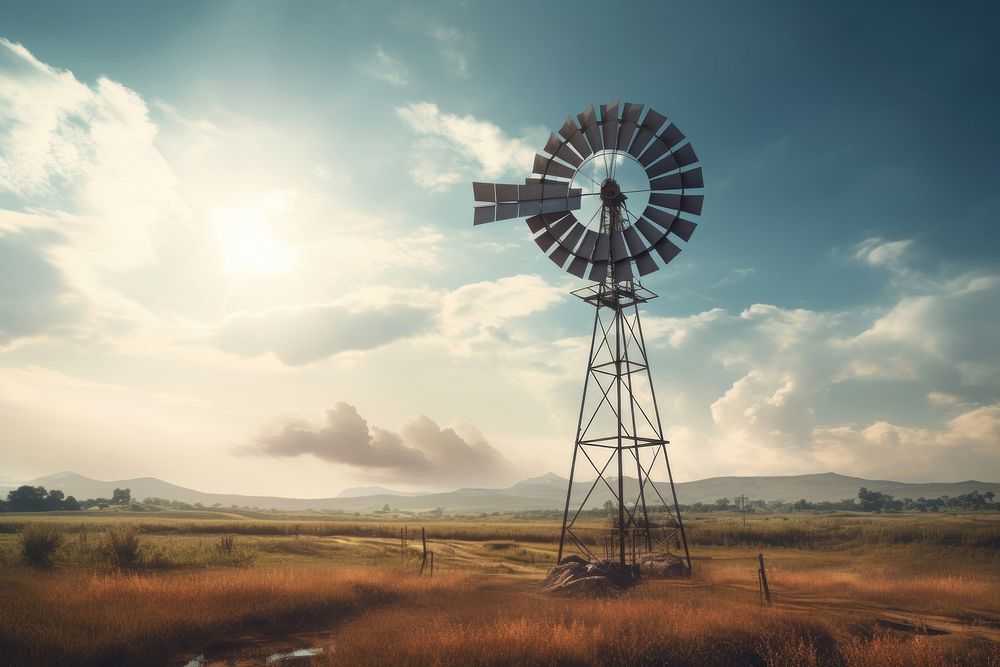 Windmill landscape outdoors nature. AI generated Image by rawpixel.