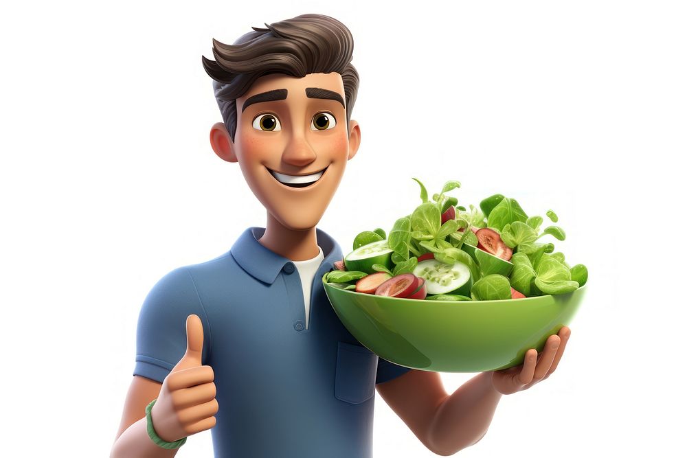 Smiling holding cartoon salad. AI generated Image by rawpixel.