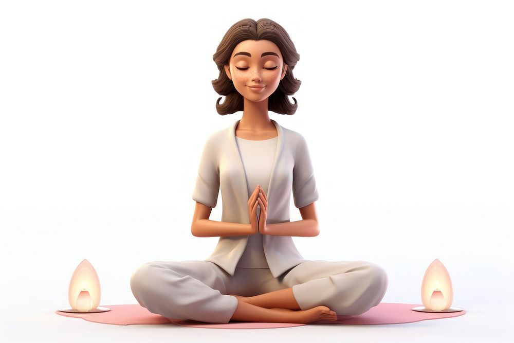 Meditating cartoon adult woman. AI generated Image by rawpixel.