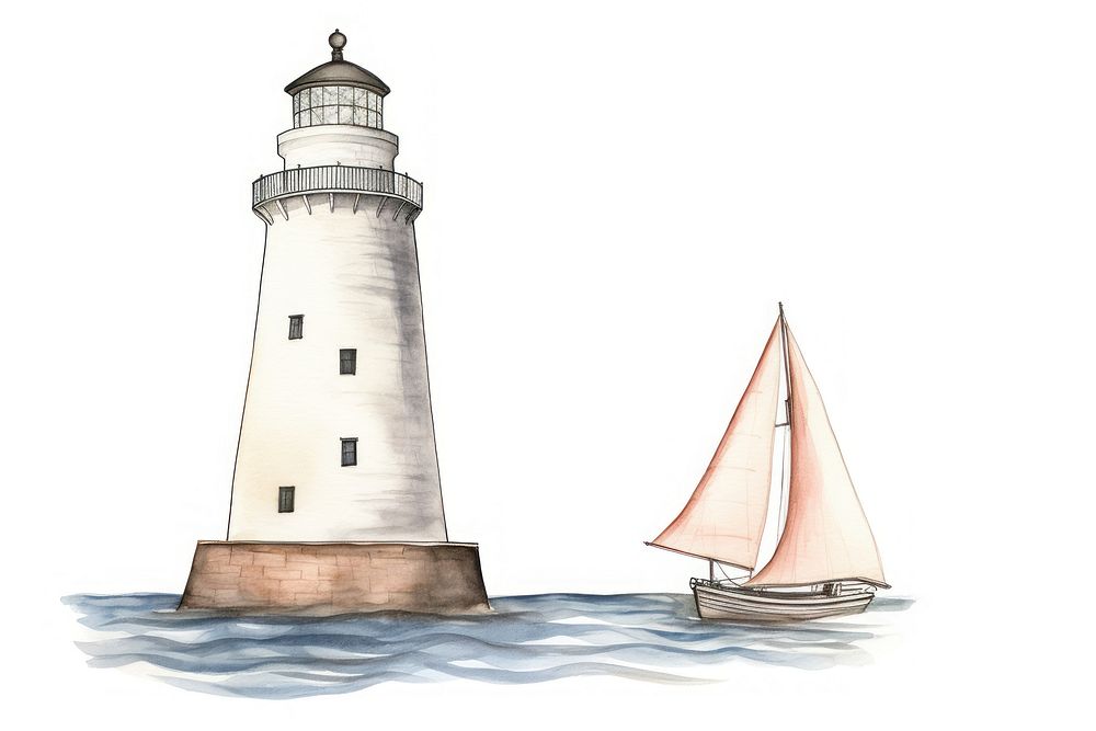 Lighthouse architecture sailboat building. AI generated Image by rawpixel.