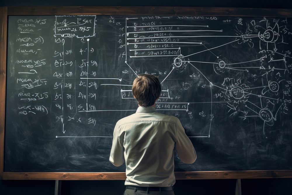 Blackboard writing person adult. AI generated Image by rawpixel.