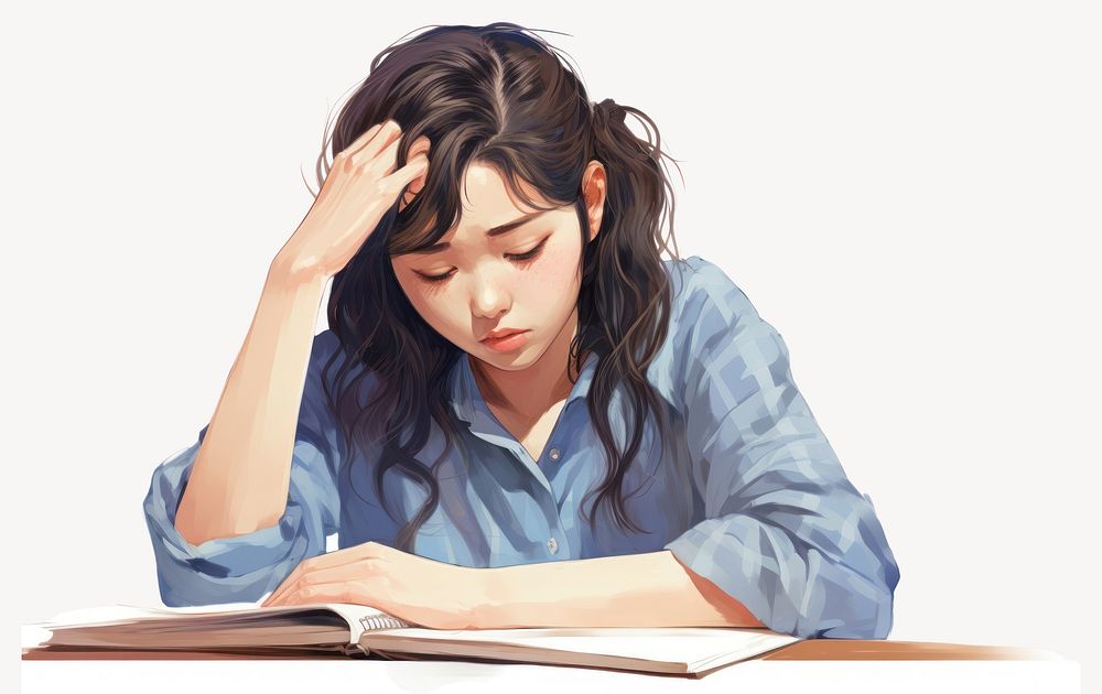 Reading female tired adult. AI generated Image by rawpixel.